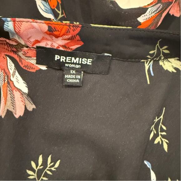 Premise 1X Floral Ruffle Blouse Sheer Black Romantic Boho Office Cottagecore Top - Picture 3 of 6